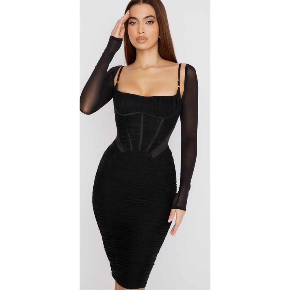 House of CB Freyja Black Gathered Corset Dress S Plus